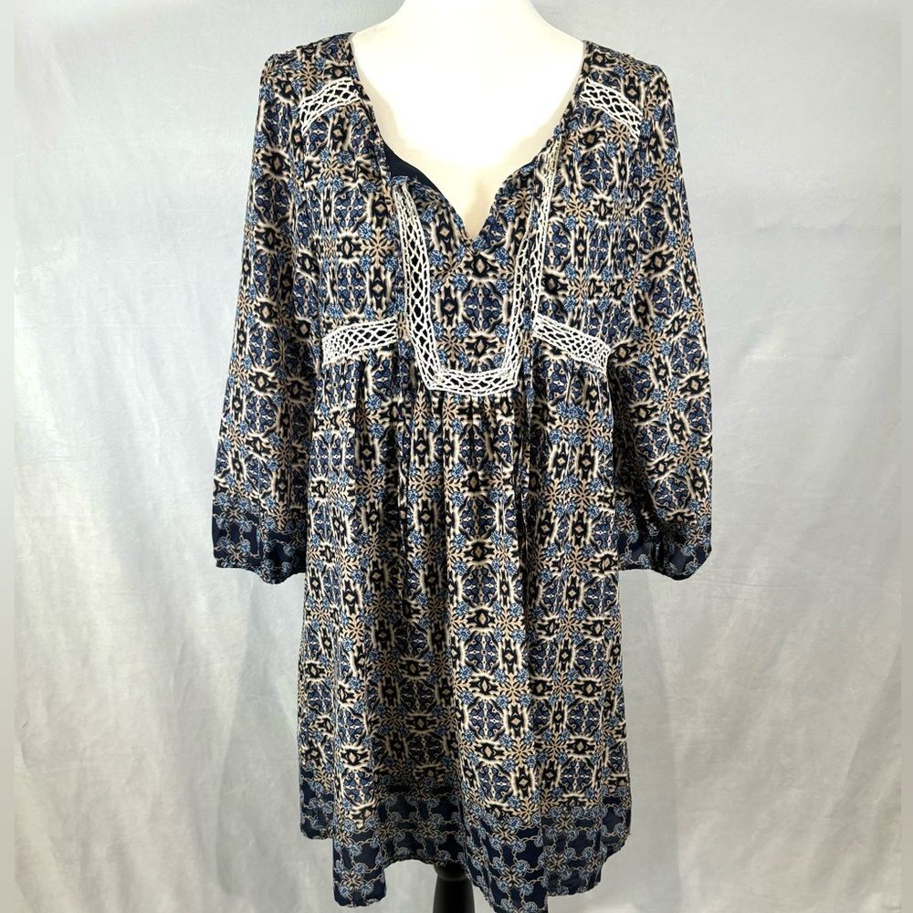 Boutique blue and tan boho peasant dress size medium
